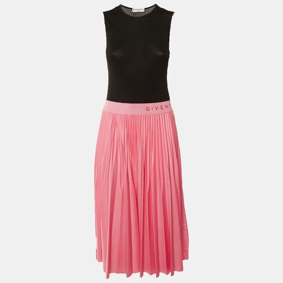 Givenchy Dresses & Skirts - Givenchy Black Jersey & Pink Plisse Skirt Detail Midi Dress M